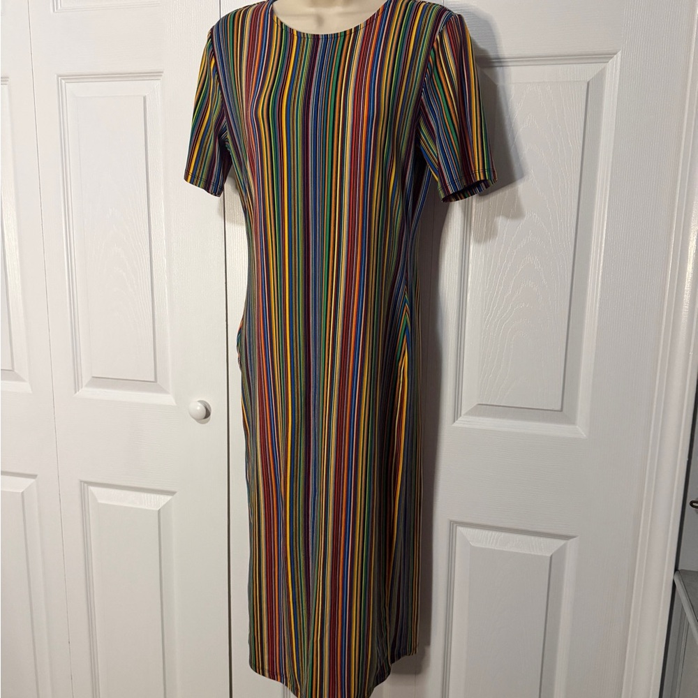 It’s Rainbow Stripe Stretch Midi Bodycon Dress – Size Medium